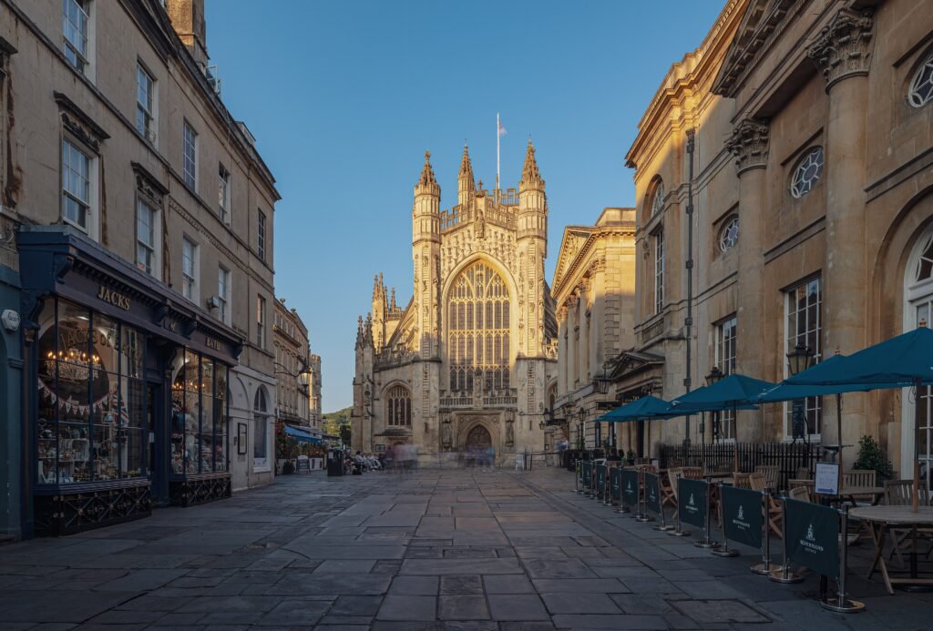 Bath Abbey beside the Roman Baths in central Bath
