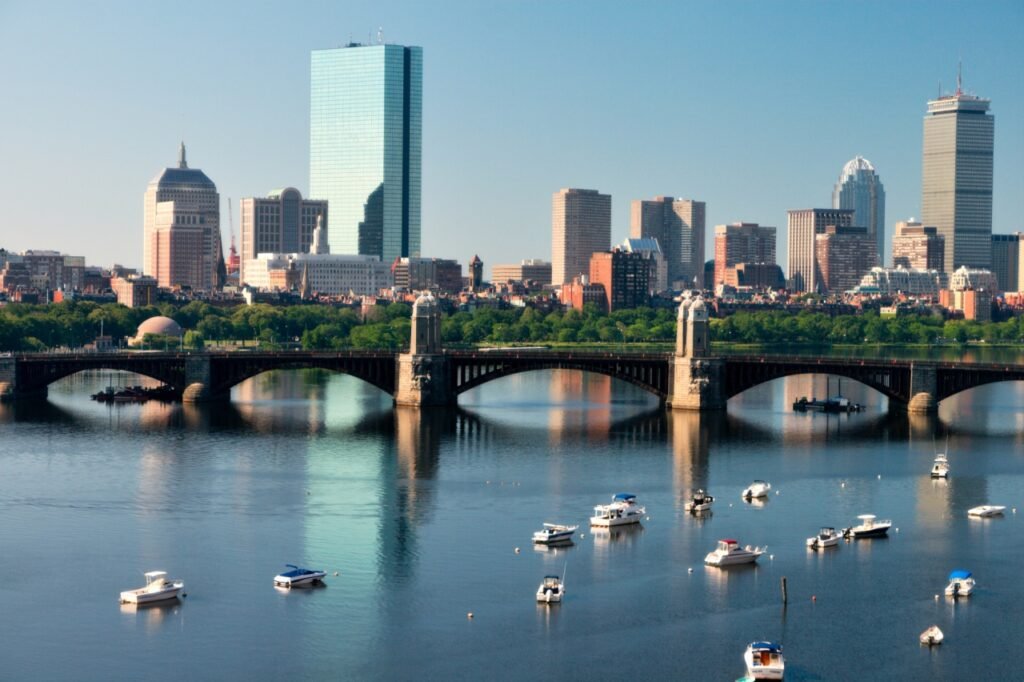 Boston skyline and Longfellow Bridge across the Charles River