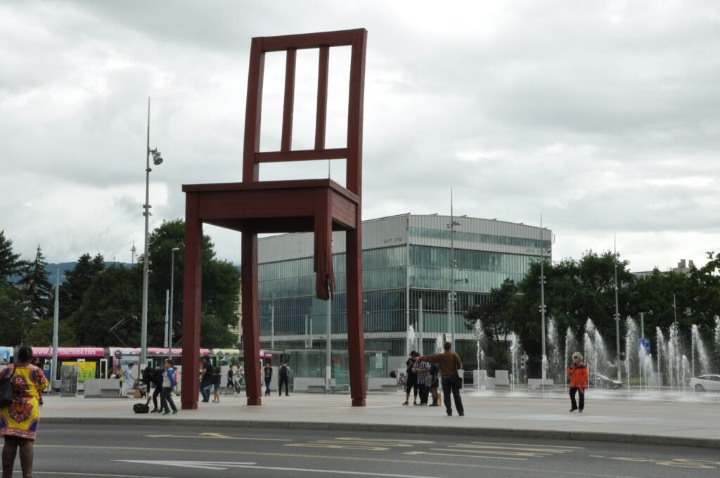 Broken Chair sculpture at Place des Nations in Geneva