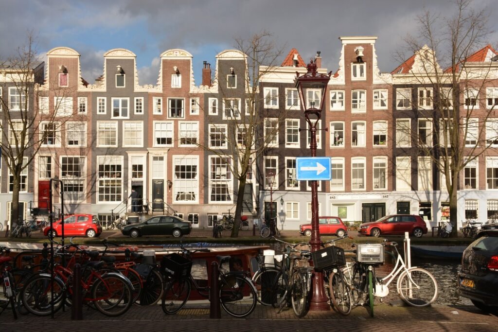 Canal houses lining Prinsengracht in Amsterdam