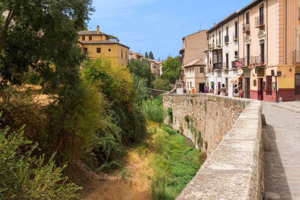 Carrera del Darro pedestrian street beside the Darro River in Granada