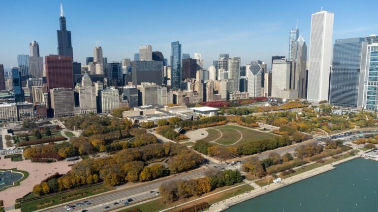 Chicago skyline rising behind Grant Park