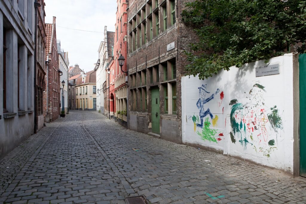 Cobbled street in the Patershol quarter of Ghent