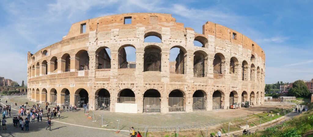 Wide view of the Colosseum and ancient Rome