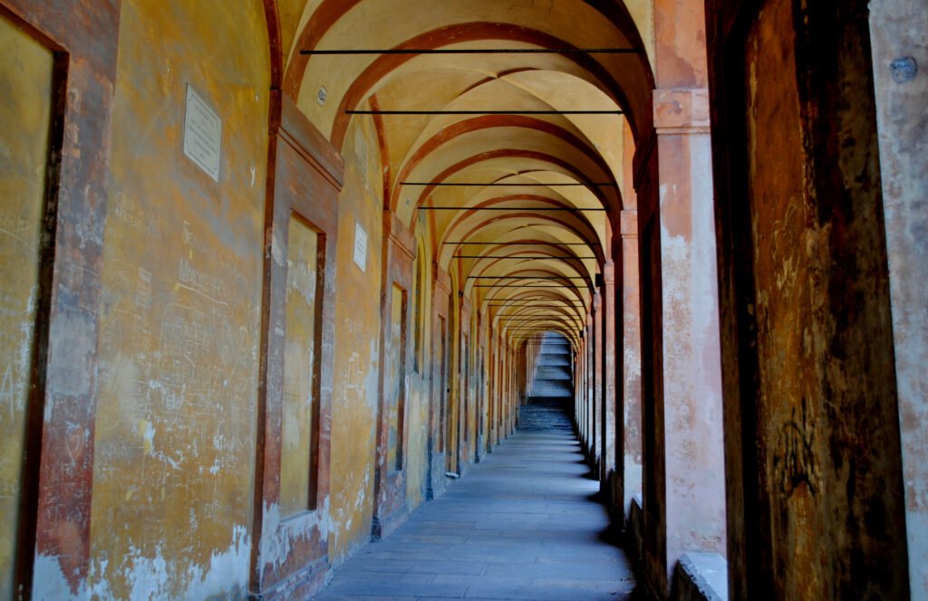 Long covered portico on the uphill walk to San Luca in Bologna