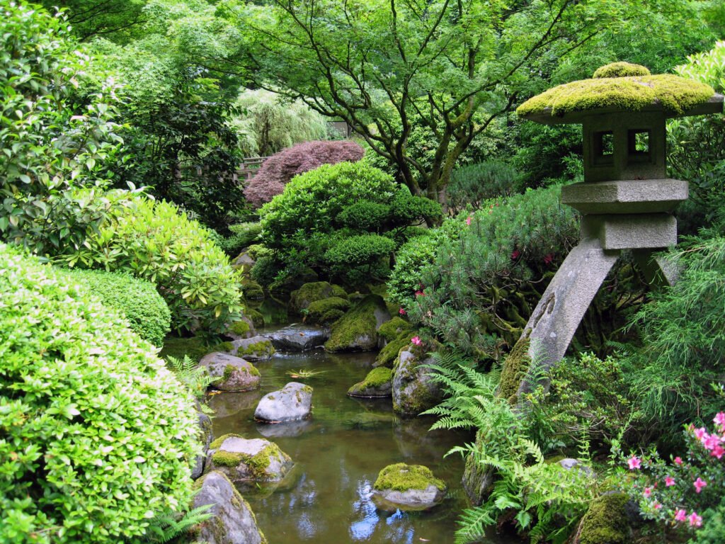 Creek and greenery inside Portland Japanese Garden