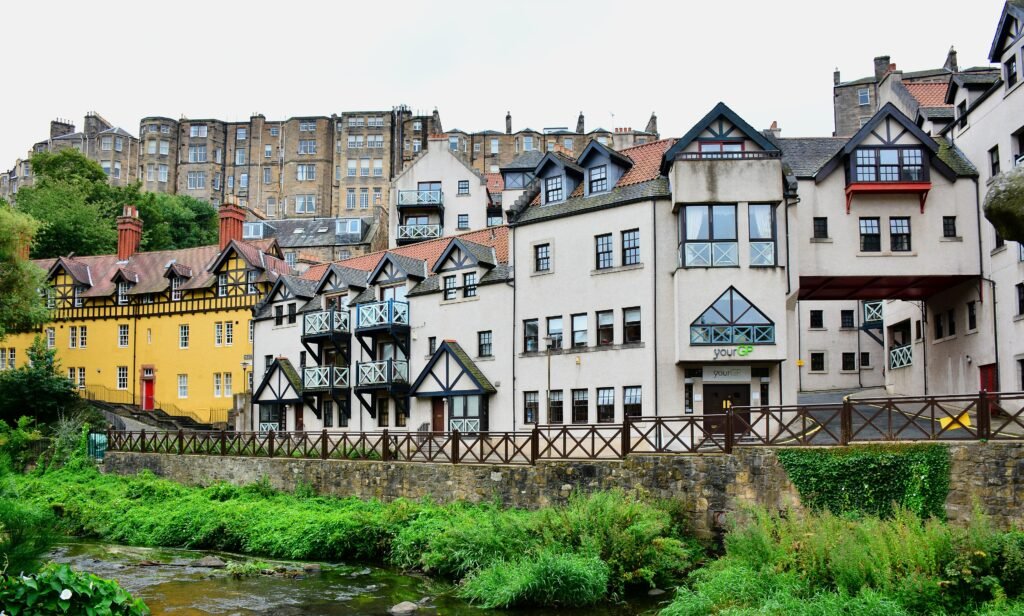 Dean Village buildings beside the Water of Leith in Edinburgh