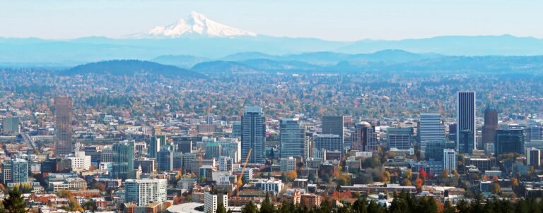 Downtown Portland skyline with Mount Hood in the distance