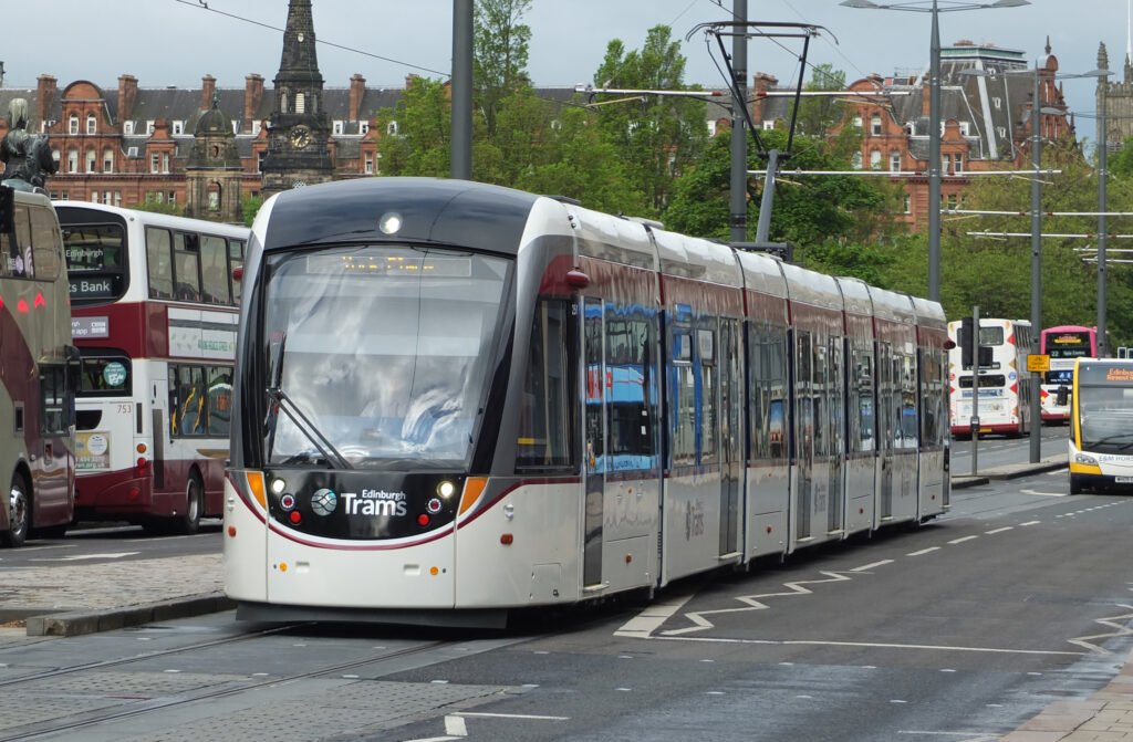 Edinburgh tram traveling along Princes Street