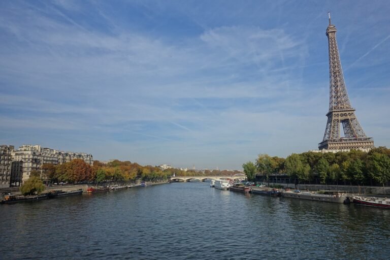 Eiffel Tower beside the Seine seen from Pont de Bir-Hakeim in Paris