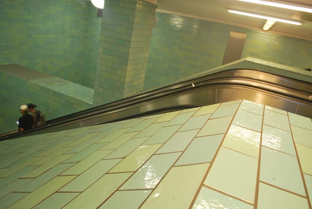Escalators inside Alexanderplatz U-Bahn station in Berlin