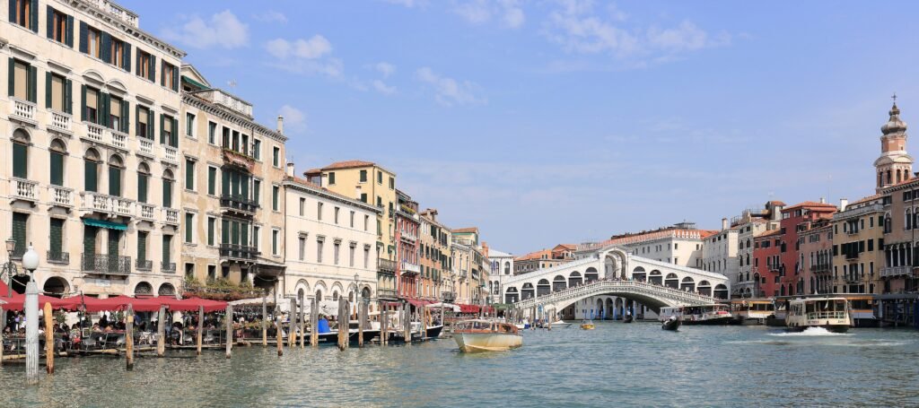 Grand Canal in Venice with the Rialto Bridge spanning the water