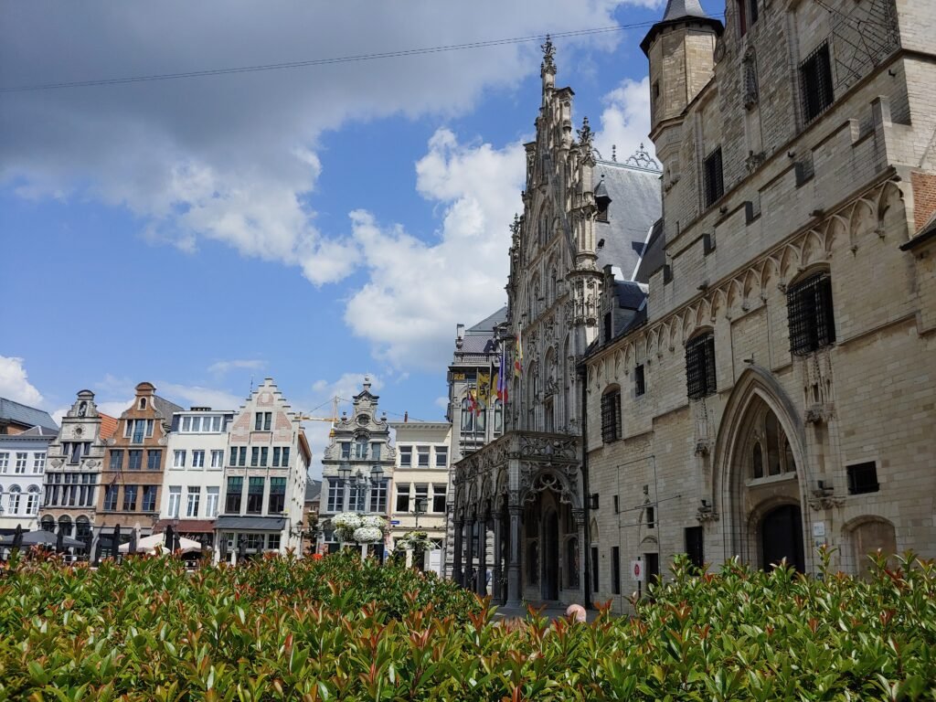 Grote Markt in Mechelen with St Rumbold’s Tower rising above the historic square