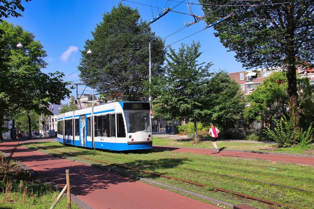GVB tram 14 traveling along Plantage Middenlaan in Amsterdam