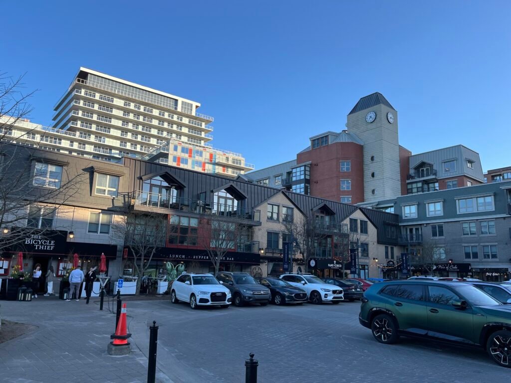 Halifax waterfront buildings and pedestrian promenade beside the harbor