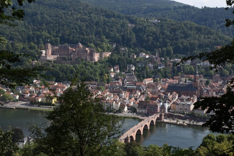 Heidelberg Old Town, Old Bridge, Neckar River and Heidelberg Castle seen from Philosophenweg