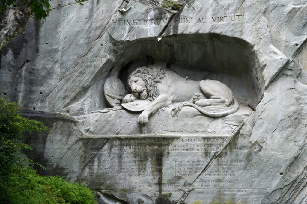 Lion Monument carved into a rock face in Lucerne