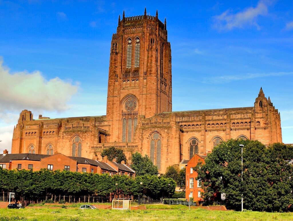 Liverpool Cathedral rising above St James Mount