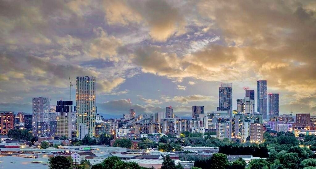 Manchester skyline with high-rise buildings across the city centre