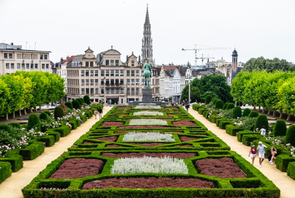 Mont des Arts in Brussels with terraces and the city descending toward the historic center