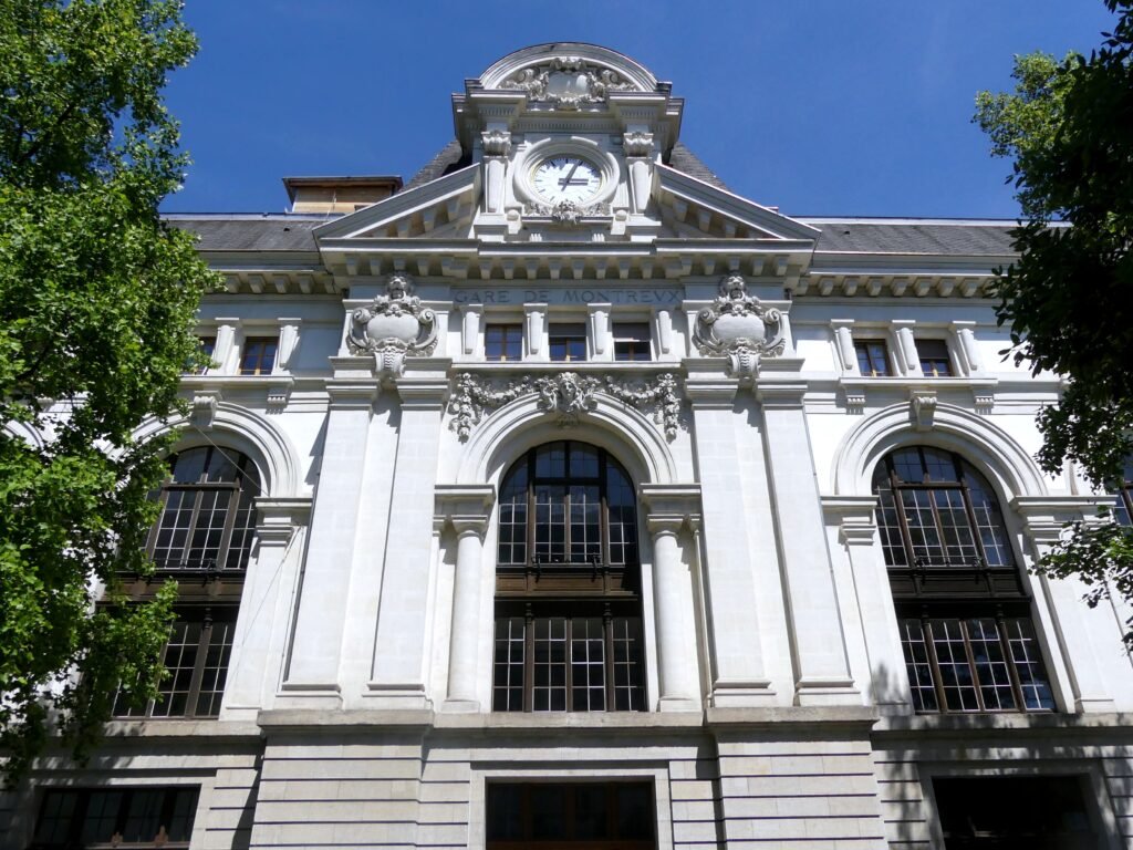 Facade of Montreux railway station above the central lakefront