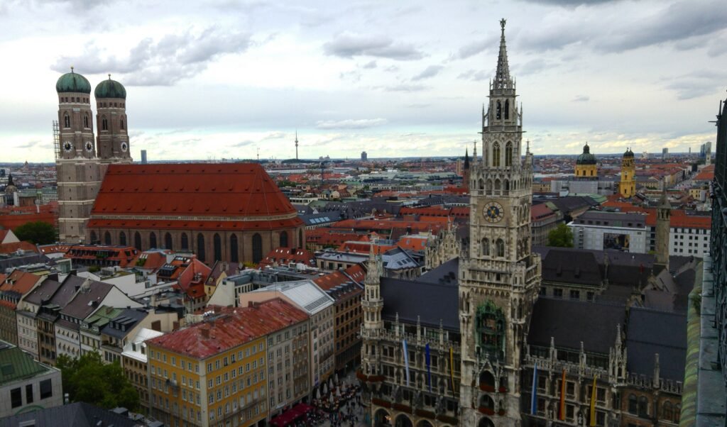 Munich Old Town with the Frauenkirche and New Town Hall near Marienplatz