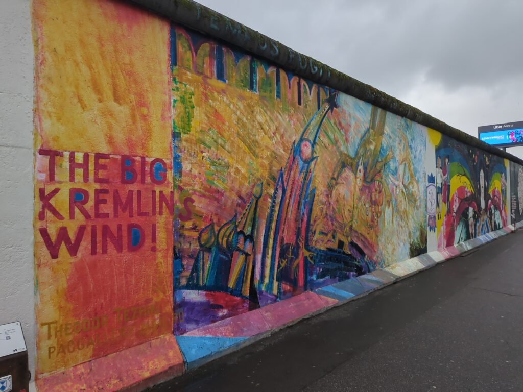 Painted murals on the East Side Gallery section of the Berlin Wall