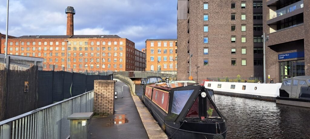 Narrowboats at New Islington Marina in Manchester