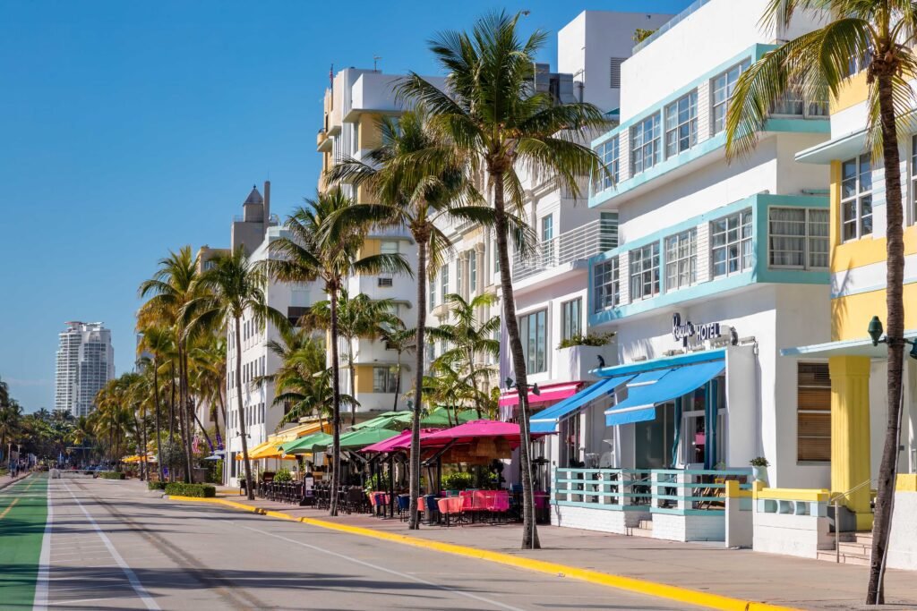 Art Deco buildings along Ocean Drive in South Beach, Miami Beach