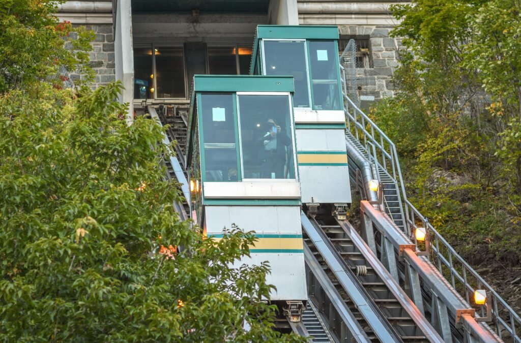 Old Quebec Funicular climbing between Lower Town and Dufferin Terrace