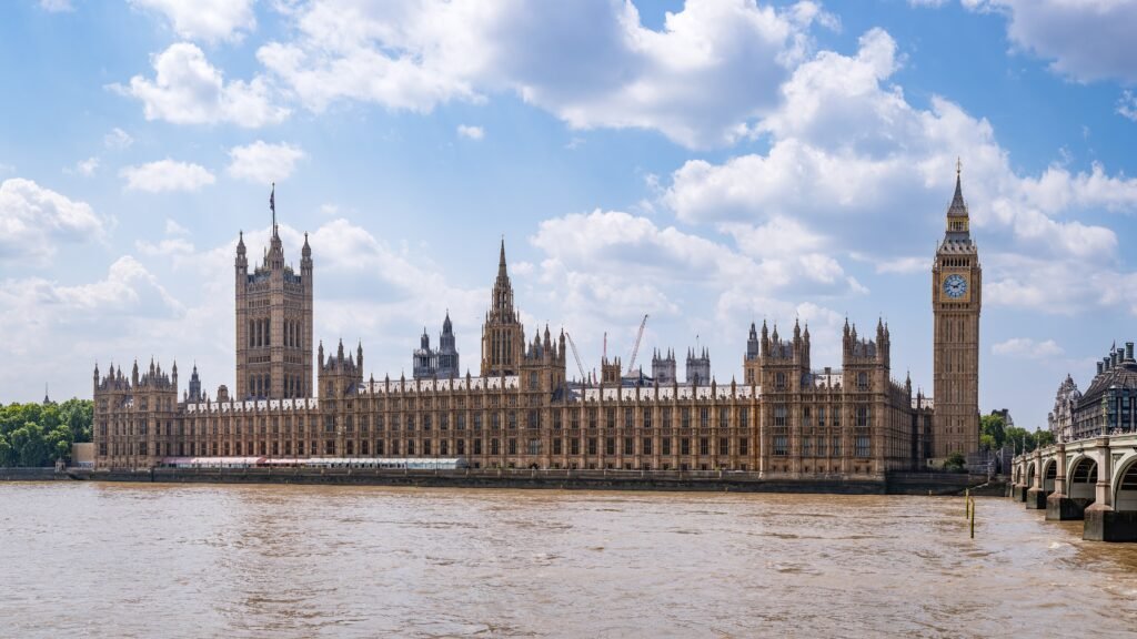 Palace of Westminster and Elizabeth Tower beside the River Thames in London