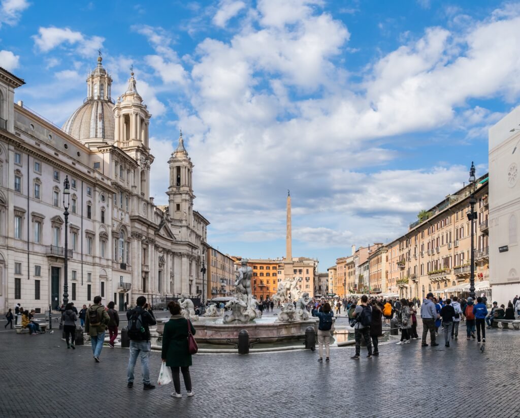 Piazza Navona with pedestrians in Rome