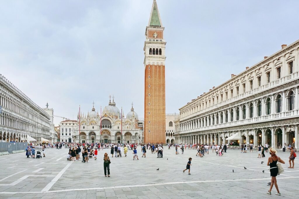 Piazza San Marco in Venice with St Mark’s Basilica at the far end