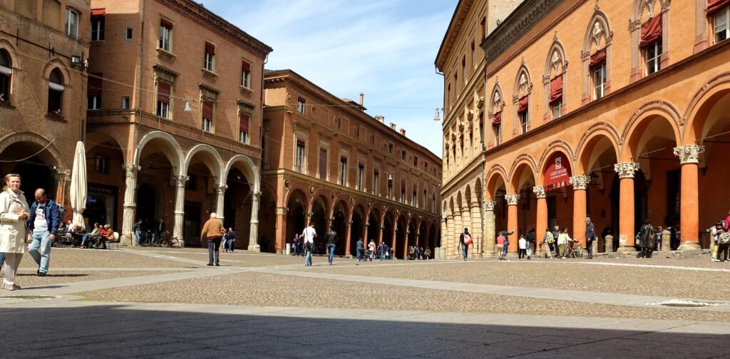 Piazza Santo Stefano and historic buildings in Bologna