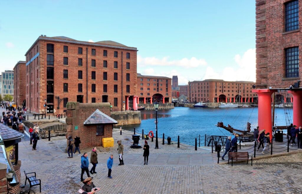 Royal Albert Dock courtyards and historic warehouses in Liverpool