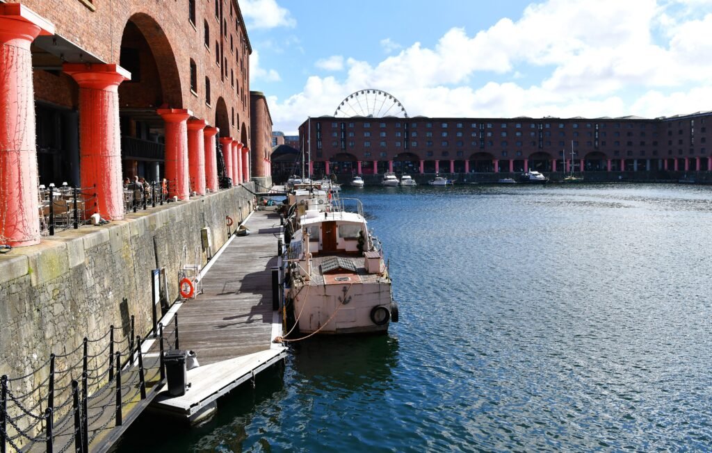 Royal Albert Dock waterfront and historic brick warehouses in Liverpool