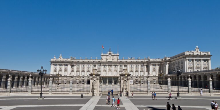 Royal Palace of Madrid viewed across the palace forecourt