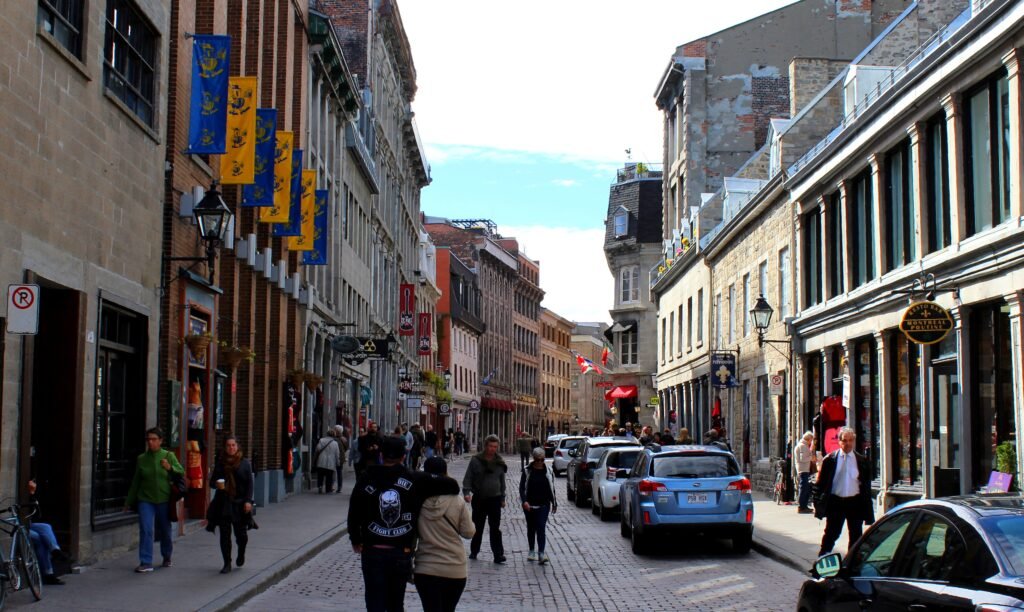 Rue Saint-Paul in Old Montréal with historic buildings and pedestrians