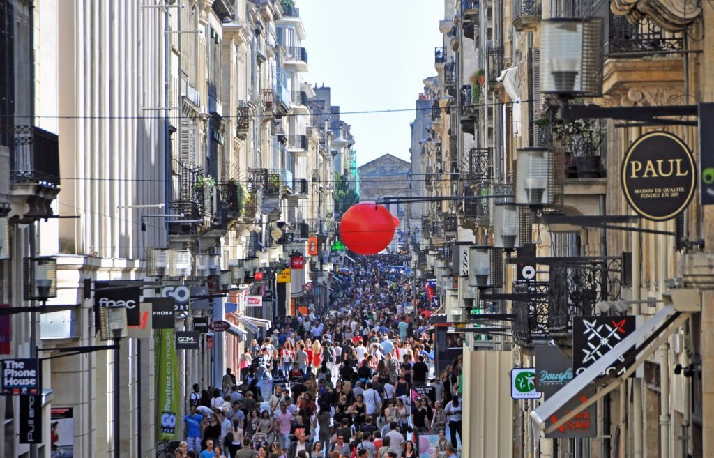 Pedestrians on Rue Sainte-Catherine in central Bordeaux