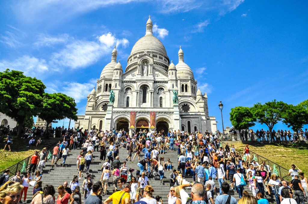 Sacré-Cœur Basilica rising above the Montmartre hillside in Paris
