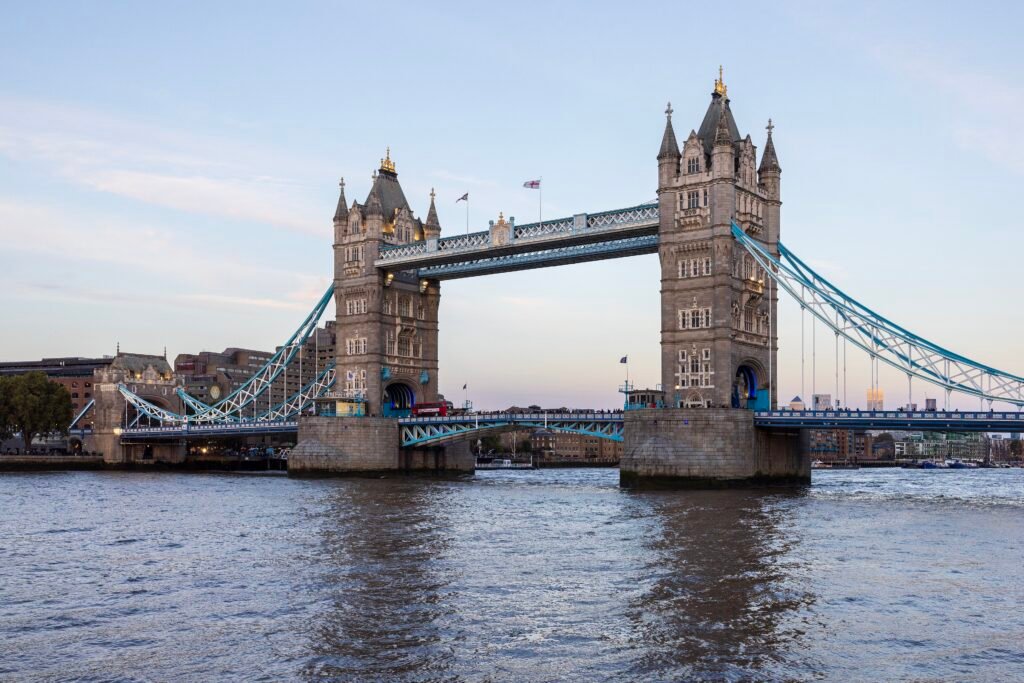 Tower Bridge seen from the Queen’s Walk on the South Bank in London