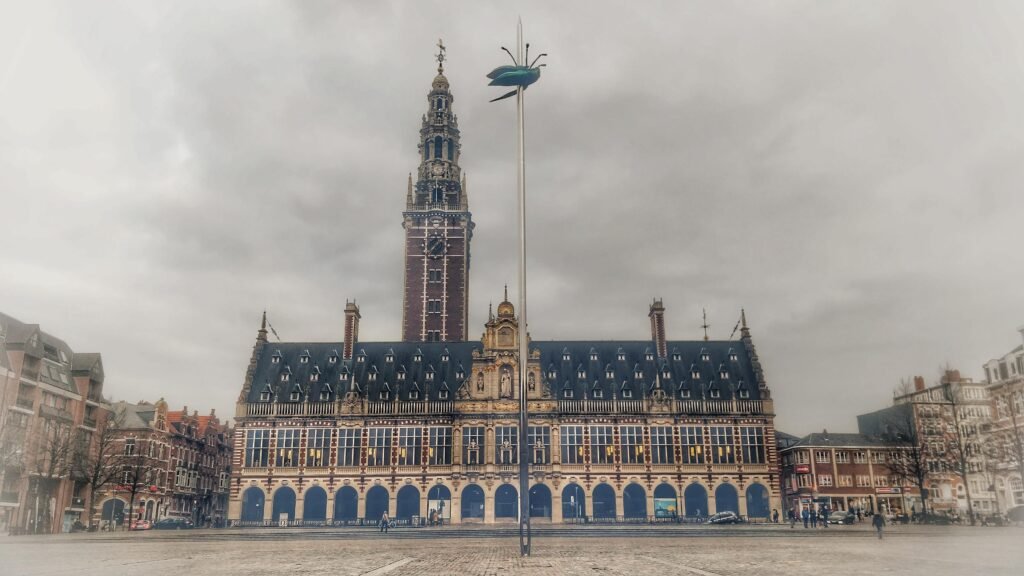 University Library across Ladeuzeplein in Leuven with the Totem sculpture