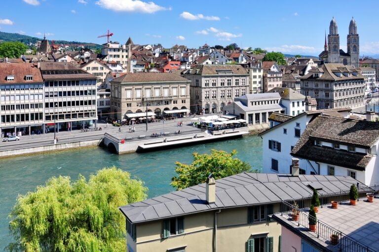 Zurich Old Town and the Limmat River seen from Lindenhof