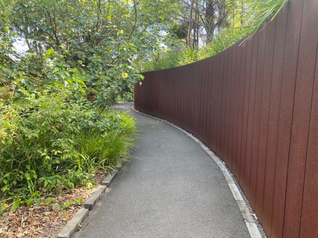 Curved pedestrian path through Barangaroo Reserve in Sydney