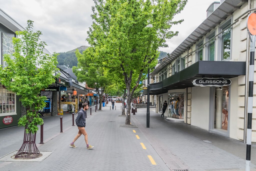 Pedestrian-oriented Beach Street in central Queenstown, New Zealand