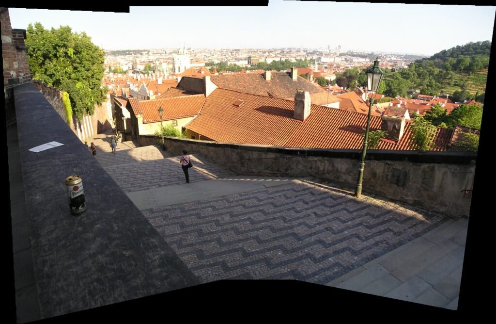 Steep Castle Steps descending above Malá Strana in Prague