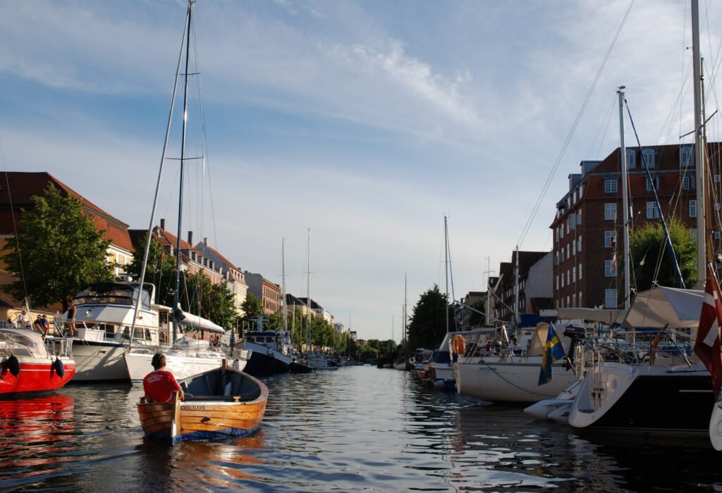 Canal and historic buildings in Christianshavn, Copenhagen
