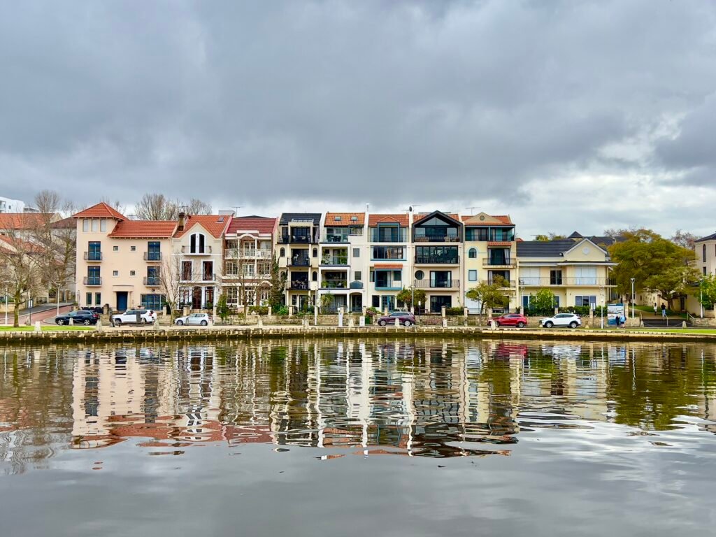 Claisebrook Cove waterfront and apartment buildings in East Perth