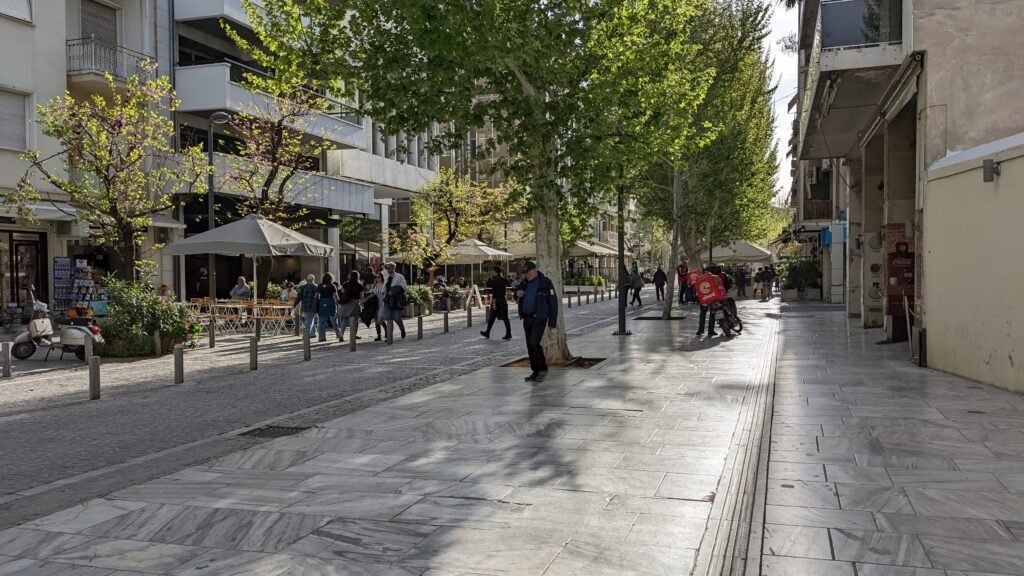 Pedestrians on Dionysiou Areopagitou Street in Athens