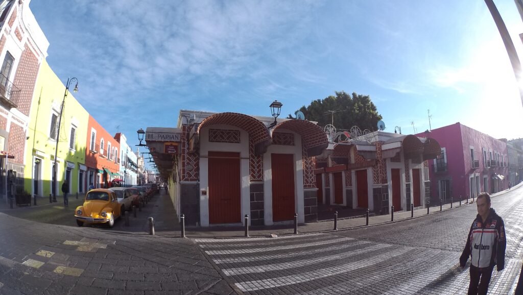 El Parián craft market on a historic street in Puebla